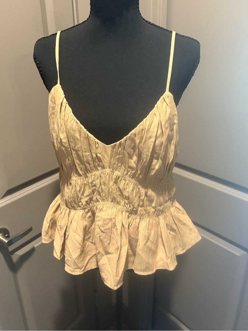 LOFT Cream Ruffle Hem Spaghetti Strap Camisole